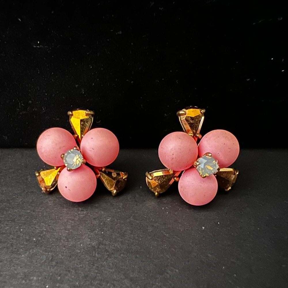 J Crew Pink Gold Faux Opal Cluster Flower Post Earrings
